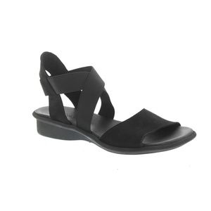 Arche Satia Black Nubuck Leather Strappy Low Wedge Sandals Sz 39 US 8/8.5